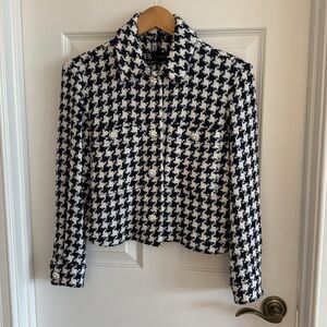 Zara houndstooth white/blue jewel button jacket blazer n w/out tags